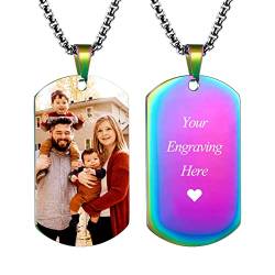 INBLUE Personalisierte Dog Tag Anhänger Halskette Gravur Text/Bilder/Erinnerung Foto Edelstahl Halskette für Männer Frauen Bündel mit verstellbarer Kette, Schlüsselanhänger, Schalldämpfer(Mehrfarbig) von INBLUE