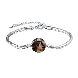 INBLUE Personalisierte Foto Anhänger Armbänder für Frauen, Edelstahl Schmuck, Herz, Runde Perle, Passend Lederseil, Schlangen Kette, Geschenk für Mutter, Tochter (Schlangenkette, 1 Runde Perle) von INBLUE