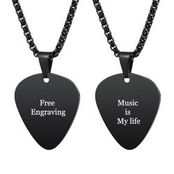 INBLUE Personalisierte Gitarren Plektrum Halskette für Männer Graviert mit Text/Foto Anpassen Edelstahl Gitarre Anhänger Felsen Punk Cooles Schmuck Geschenk für Musik-Liebhaber (A2 - Text) von INBLUE