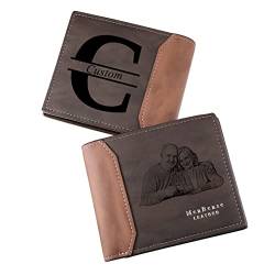 INBLUE Personalisierte Gravierte Bifold-GeldböRse, Individuelle Leder-GeldböRse mit Foto und Text Graviert, Geschenke für MäNner, Ehemann, Vater, Sohn, Trauzeugen von INBLUE