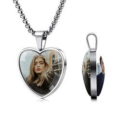 INBLUE Personalisierte Halsketten für Damen/Herren, Fotoketten mit Herzanhänger und Glasdeckel, Silberfarbene/Schwarze Edelstahlkette, für Valentinstagsgeschenke (S: 2 Farbfotos) von INBLUE