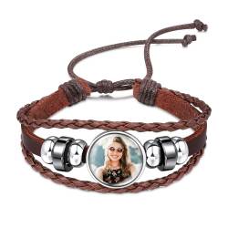 INBLUE Personalisierte Leder Armband mit Bild Inneren für Frauen Wickel Style Einstellbare Geflochtene Seil Armband mit Perlen Memorial Schmuck Geschenk für Mutter Ehefrau (Stil A - Braun) von INBLUE