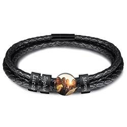 INBLUE Personalisierte Namen Armbänder Herren Gravur Lederarmband Edelstahl Schwarzne Perlen Anhänger Schmuck Geschenke für Männer Papa Familie Damen (Schwarz, Runde 3 Perle) von INBLUE