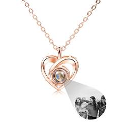 INBLUE Personalisierte Projektion Bild Anhänger 925 Sterling Silber Halskette Herzförmiger Anhänger Geburtstag Jubiläumsgeschenke für Sie/Frauen/Freundin/Mutter Schmuck (Schwarz-Weiß-Bild) von INBLUE