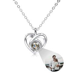 INBLUE Personalisierte Projektion Bild Anhänger 925 Sterling Silber Halskette Herzförmiger Anhänger Geburtstag Jubiläumsgeschenke für Sie/Frauen/Freundin/Mutter Schmuck (farbiges Bild) von INBLUE