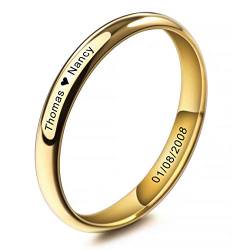 INBLUE Personalisierte Versprechen Ringe Gravur Name Datum Benutzerdefinierte Ringe für Frauen Mädchen Beste Freundin Muttertag Edelstahl Ehering Ring Schmuck Geschenk für Sie (Gold) von INBLUE