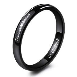 INBLUE Personalisierte Versprechen Ringe Gravur Name Datum Benutzerdefinierte Ringe für Frauen Mädchen Beste Freundin Muttertag Edelstahl Ehering Ring Schmuck Geschenk für Sie (Schwarz) von INBLUE