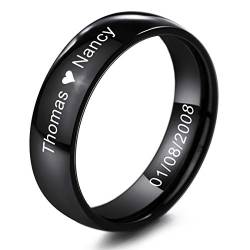 INBLUE Personalisierte Versprechen Ringe Gravur Name Datum Benutzerdefinierte Ringe für Frauen Mädchen Beste Freundin Muttertag Edelstahl Ehering Ring Schmuck Geschenk für Sie (Schwarz) von INBLUE