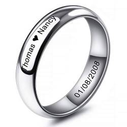 INBLUE Personalisierte Versprechen Ringe Gravur Name Datum Benutzerdefinierte Ringe für Frauen Mädchen Beste Freundin Muttertag Edelstahl Ehering Ring Schmuck Geschenk für Sie (Silber) von INBLUE