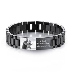 INBLUE Personalisiertes Armband für Papa Männer - Gravierte Namen Text Foto Herren Gliederarmband Geschenk zum Geburtstag Jahrestag Vater Ehemann Opa Sohn Freund (A1: Schwarz) von INBLUE