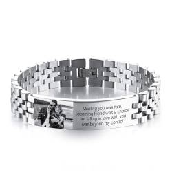 INBLUE Personalisiertes Armband für Papa Männer - Gravierte Namen Text Foto Herren Gliederarmband Geschenk zum Geburtstag Jahrestag Vater Ehemann Opa Sohn Freund (A2: Silber) von INBLUE