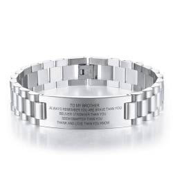 INBLUE Personalisiertes Armband für Papa Männer - Gravierte Namen Text Herren Gliederarmband Geschenk zum Geburtstag Jahrestag Vater Ehemann Opa Sohn Freund (A1: Silber) von INBLUE