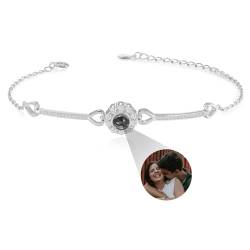 INBLUE Personalisiertes Armband mit Bild Innen für Paare 925 Sterling Silber Herz/Runde Form Projektion Foto Armband Erinnerungs Charm Schmuck Geschenk für Frauen Freundin Mutter - B1 von INBLUE