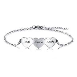 INBLUE Personalisiertes Herzförmiges Liebesarmband Mit 2-5 Namen für Mädchen Frauen Mütter Namen Gravur Individuell Einstellbare Armbänder für Freundschaft/Paare/Familien Geschenk (3 Herzen) von INBLUE