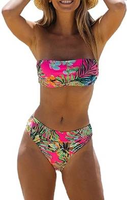 INCHICK Bikini Set Tropical Print Zweiteiliger Badeanzug Pink-L von INCHICK