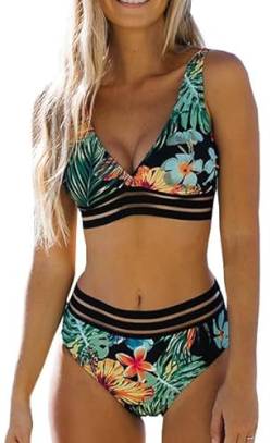 INCHICK Bikini Set Tropical Print Zweiteiliger Badeanzug Schwarz-XL von INCHICK