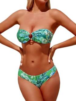 INCHICK Damen Bikini Set Tropical Print Beachwear Zweiteiliger Badeanzug L Grün von INCHICK
