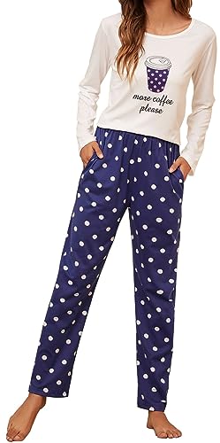 INCHICK Damen Schlafanzug Pyjama Set Lang - Blau mit Punkten S von INCHICK