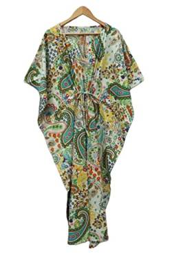 INDACORIFIE Damen-Kaftan mit Paisley-Print, 100% Baumwolle, Leichter Sommer-Kaftan, Strandkleid, langes Maxikleid, Nachtwäsche, Mehrfarbig von INDACORIFIE