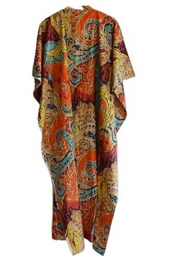 INDACORIFIE Jaipuri Art Cotton Handmade Kaftan Dress, Damen Beach Cover Up Women Night Dress, Indian Hand Block Print Nachtwäsche Maxikleid Kimono Robe Multi von INDACORIFIE