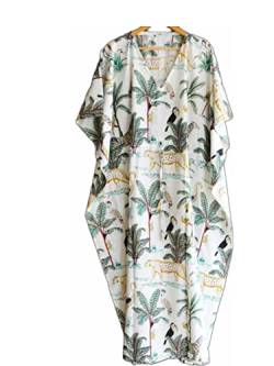 INDACORIFIE Jungle Hand Block Print Kaftan Nachtwäsche Maxikleid Robe, Damenkleid langer Kaftan, Strandkleid, indischer handgefertigter Blumen-Baumwoll-Kaftan Multi von INDACORIFIE
