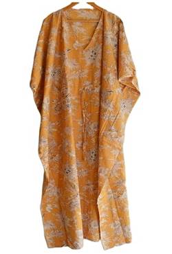 INDACORIFY Blockprint Baumwoll-Kaftan-Kleid, floral Bedruckte Damen-Schneiderei, handgemachter indischer Langer Kaftan-Anzug, wunderschönes Strandkleid (Design-8) von INDACORIFY