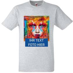 T-Shirt Herren - grau M - Aufdruck individuell - mit Foto Bedruckt - Wunschtext - Druck personalisiert - Geschenk für Party Sport von INDIGOS UG