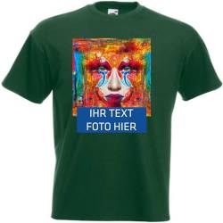 T-Shirt Herren - grün M - Aufdruck individuell - mit Foto Bedruckt - Wunschtext - Druck personalisiert - Geschenk für Party Sport von INDIGOS UG