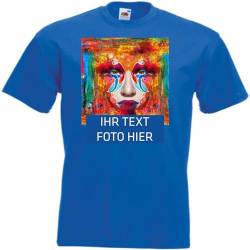 T-Shirt Herren - königsblau L - Aufdruck individuell - mit Foto Bedruckt - Wunschtext - Druck personalisiert - Geschenk für Party Sport von INDIGOS UG
