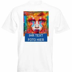 T-Shirt Herren - weiß L - Aufdruck individuell - mit Foto Bedruckt - Wunschtext - Druck personalisiert - Geschenk für Party Sport von INDIGOS UG