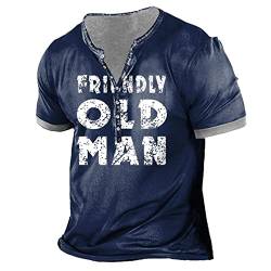 Friendly Old Man T-Shirt Herren Buchstabe Grafik Farbblock Henley Hemd lässige Mode V-Ausschnitt Knopf Hemden von INDIRAN