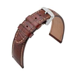 INEOUT Alligator-geprägtes Rindsleder-Uhrenarmband, 14 Mm, 18 Mm, 19 Mm, 20 Mm, 21 Mm, 22 Mm, Uhrenarmband, Uhrenzubehör For Herren Und Damen (Color : Brown(White Stitch), Size : 22mm) von INEOUT