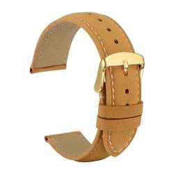 INEOUT Armband Aus Kalbsleder, Weiches Material, 16 Mm, 18 Mm, 19 Mm, 20 Mm, 21 Mm, 22 Mm, 23 Mm, 24 Mm, Goldene Schnalle (Color : Tan-Gold, Size : 20mm) von INEOUT