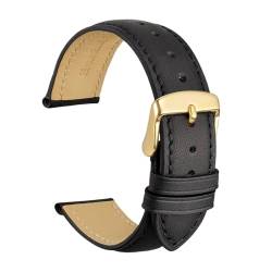 INEOUT Echtes Leder-Uhrenarmband, 14 Mm, 16 Mm, 18 Mm, 19 Mm, 20 Mm, 21 Mm, 22 Mm, 23 Mm, 24 Mm, Ersatzbänder For Männer Und Frauen (Color : Black-Gold-A, Size : 16mm) von INEOUT