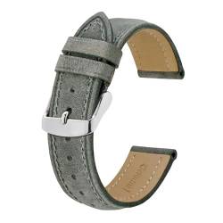 INEOUT Echtes Leder-Uhrenarmband, 18 mm, 20 mm, 22 mm, 23 mm, Ersatzarmband, Vintage-Armband for Herren (Color : Grey-Silver Buckle, Size : 18mm) von INEOUT
