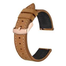 INEOUT Echtlederarmband 18 Mm 19 Mm 20 Mm 21 Mm 22 Mm, Schnellverschluss, Kalbsleder-Uhrenarmband, Uhrenzubehör For Männer Und Frauen (Color : Tan - Rosegold, Size : 18mm) von INEOUT