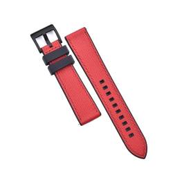 INEOUT Fluorkautschuk-Leder-Uhrenarmband, 20 Mm, 22 Mm, Hybrid-FKM-Uhrenarmband, Schnellverschluss-Armband For Herren-Taucheruhren (Color : Black-Red 2, Size : 22mm) von INEOUT