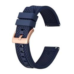 INEOUT Fluorkautschuk-Uhrenarmband, 18 Mm, 20 Mm, 22 Mm, Gummi-Schnellverschluss-Armband For Herren Und Damen, Sportuhrenarmband (Color : Blue-Rosegold, Size : 18mm) von INEOUT