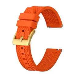 INEOUT Fluorkautschuk-Uhrenarmband, 18 Mm, 20 Mm, 22 Mm, Gummi-Schnellverschluss-Armband For Herren Und Damen, Sportuhrenarmband (Color : Orange-Gold Buckle, Size : 20mm) von INEOUT