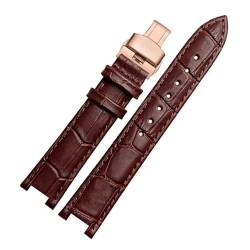 INEOUT Rindslederarmband, Konkaves Armband, 18 X 10 Mm, 20 X 12 Mm, Kalbslederarmband, Schmetterlingsschnalle, Kompatibel Mit Cartier PASHA W3108 (Color : Brown rose buckle, Size : 18x10mm) von INEOUT
