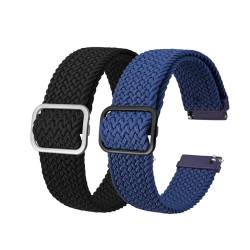 INEOUT Stretch-Nylon-Uhrenarmbänder, 18 Mm, 19 Mm, 20 Mm, 22 Mm, Ersatzgürtel For Smartwatch Mit Schnellverschluss-Federsteg (Color : Black A Blue B, Size : 22mm) von INEOUT