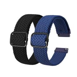 INEOUT Stretch-Nylon-Uhrenarmbänder, 18 Mm, 19 Mm, 20 Mm, 22 Mm, Ersatzgürtel For Smartwatch Mit Schnellverschluss-Federsteg (Color : Black B Blue B, Size : 18mm) von INEOUT