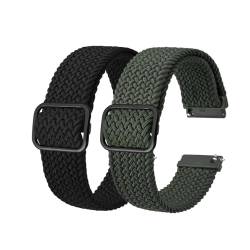 INEOUT Stretch-Nylon-Uhrenarmbänder, 18 Mm, 19 Mm, 20 Mm, 22 Mm, Ersatzgürtel For Smartwatch Mit Schnellverschluss-Federsteg (Color : Black B Green B, Size : 19mm) von INEOUT