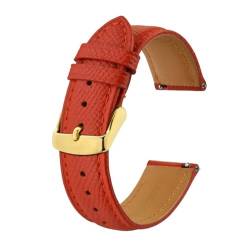 INEOUT Texturierte Leder-Uhrenarmbänder For Männer Und Frauen, 18 Mm, 20 Mm, 22 Mm, Uhrenarmband, Schnellverschluss, Hellrosa Armband, Goldene Schnalle (Color : Red-Gold, Size : 18mm) von INEOUT