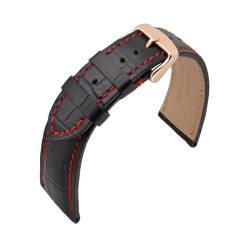 INEOUT Uhrenarmband Aus Alligator-geprägtem Rindsleder, 14 Mm, 18 Mm, 19 Mm, 20 Mm, 21 Mm, 22 Mm, Armband Aus Roségold Mit Stahlschnalle For Das Handgelenk (Color : Black(Red Line), Size : 22mm) von INEOUT