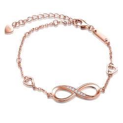 Fashion Unendlichkeit Symbol Damen Armband, 925 Sterling Silber zirkonia Armkette, Verstellbar Herz-Armband, Rosegold, Weihnachten Geburtstag geschenk von INFINIONLY