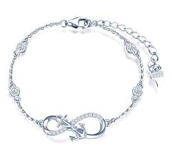 INFINIONLY Damen Armbänder, 925 Sterling silber Armband, Unendlichkeits symbol armbänder mit Anker, dekoriert mit diamanten, herz oder sternen, Silber, Intarsien Zirkon, Ankerarmband von INFINIONLY