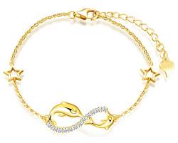 INFINIONLY Damen Armbänder, 925 Sterling silber Armband, Unendlichkeits symbol armbänder mit Delfin, dekoriert mit diamanten, herz oder sternen, Gold, Intarsien Zirkon, Tierelement Armband von INFINIONLY