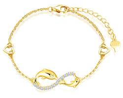 INFINIONLY Damen Armbänder, 925 Sterling silber Armband, Unendlichkeits symbol armbänder mit Delfin, dekoriert mit diamanten, herz oder sternen, Gold, Intarsien Zirkon, Tierelement Armband von INFINIONLY