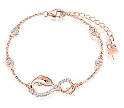 INFINIONLY Damen Armbänder, 925 Sterling silber Armband, Unendlichkeits symbol armbänder mit Delfin, dekoriert mit diamanten, herz oder sternen, Roségold, Intarsien Zirkon, Tierelement Armband von INFINIONLY